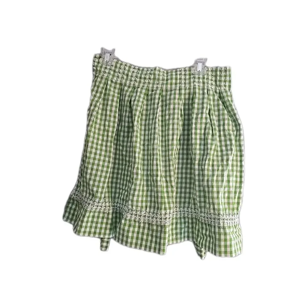 Vintage Green White Gingham Embroidered‎ Grannycore Half Apron Womans One Size